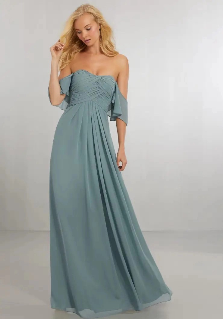 Model wearing a bridesmaids dress